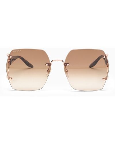 Gucci Gold And Hexagonal Sunglasses - Natural