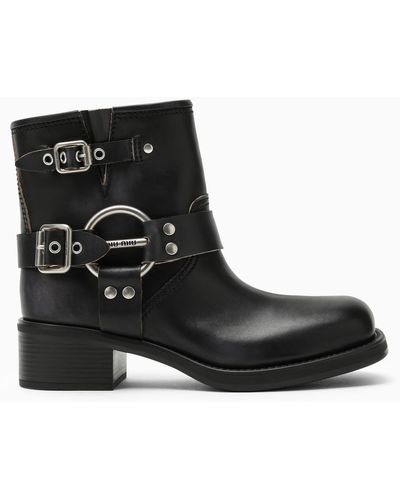 Miu Miu Vintage-effect Leather Ankle Boot - Black