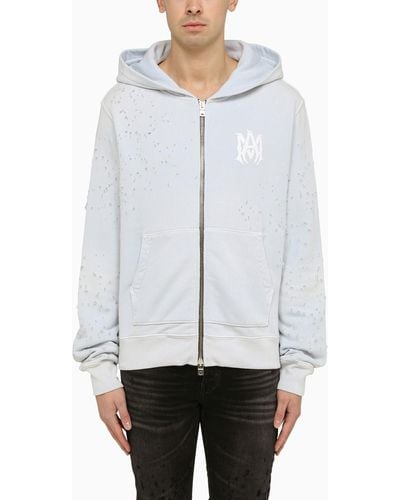 Amiri Gray Hoodie With Wear And Tear - White