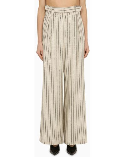 The Mannei Ludvika Linen Blend Striped Pants - Natural
