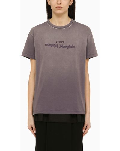 Maison Margiela Aubergine-coloured Cotton T-shirt With Reverse Logo - Gray