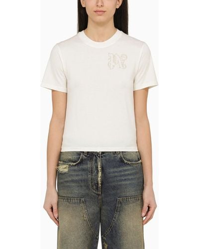 Palm Angels White Cotton T Shirt With Logo