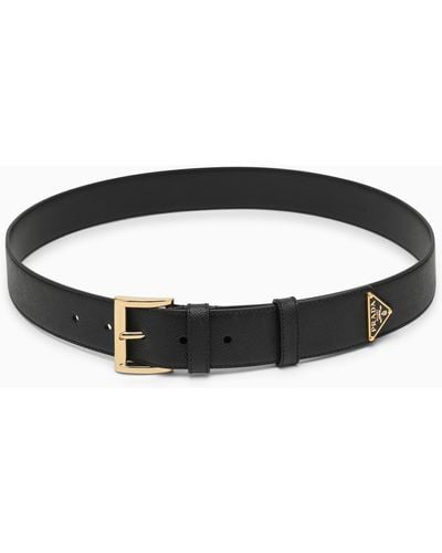 Prada Black Leather Belt With Logo - Brown