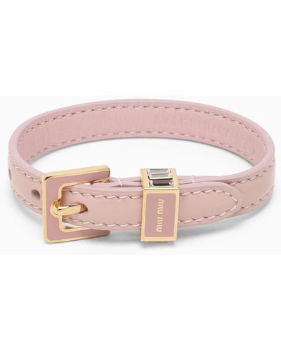 Miu Miu Alabaster-coloured Leather Bracelet - Pink