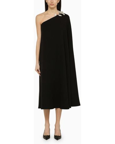 Valentino Silk One-shoulder Dress With Embroidery - Black
