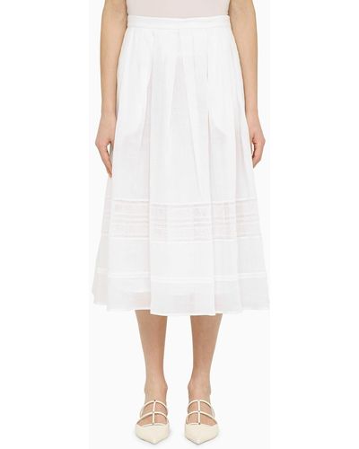 Max Mara Studio Midi Skirt In Ramie And Lace - White