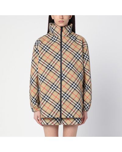 Burberry Sand-coloured Drawstring Jacket With Check Pattern - Brown