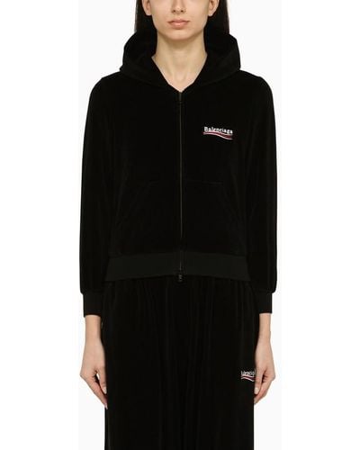 Balenciaga Felpa con zip nera in cotone con logo - Nero