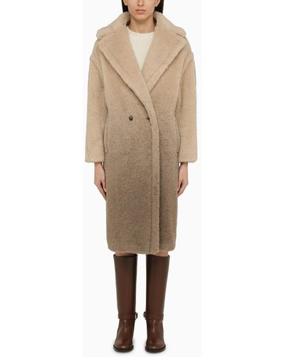 Max Mara Sand Teddy Double-breasted Coat - Natural