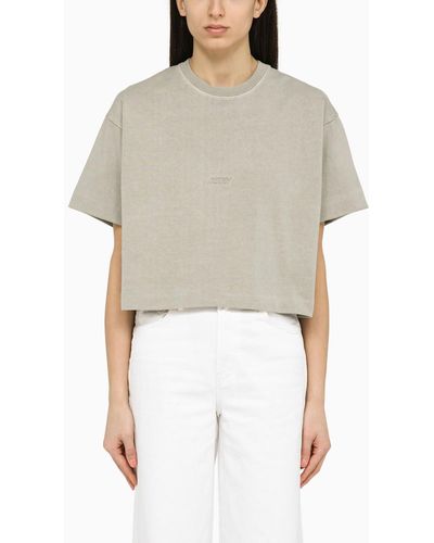 Autry Foggy Grey Cotton Cropped T Shirt - Natural