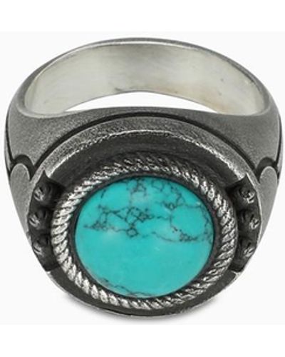 Nove25 Turquoise Geometric Frieze Chevalier Ring - Green