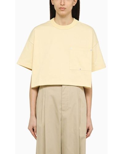 Bottega Veneta T-shirt oversize cropped gialla chiara in cotone - Neutro