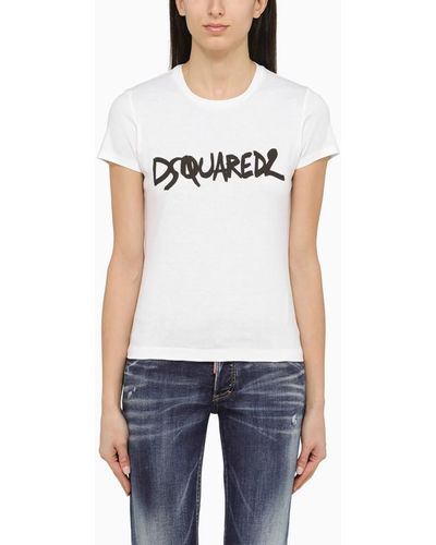 DSquared² T-shirt bianca in cotone con logo - Bianco