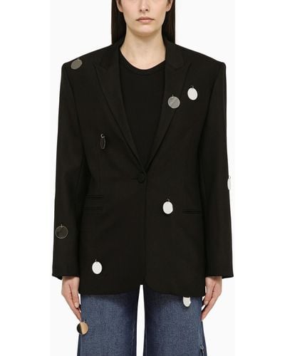 David Koma Single Breasted Jacket With Wool Mirrors - Black