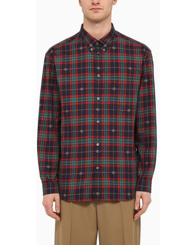 Gucci /blue Checked Button-down Shirt In Cotton - Red