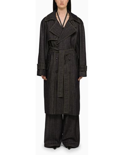 The Mannei Double-breasted Navy Denim Trench Coat - Black