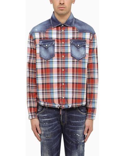 DSquared² Checked Shirt With Denim Details - Red