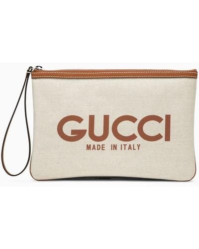 Gucci Bustina beige in canvas con logo - Neutro