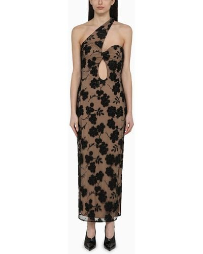 ROTATE BIRGER CHRISTENSEN Midi Dress With Flowers And Beads - Black