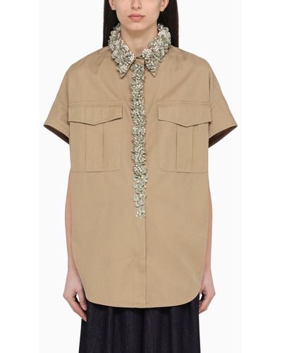 Dries Van Noten Cotton Shirt With Beading Detail - Natural