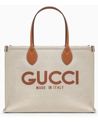 Gucci Borsa shopping in canvas con logo - Neutro