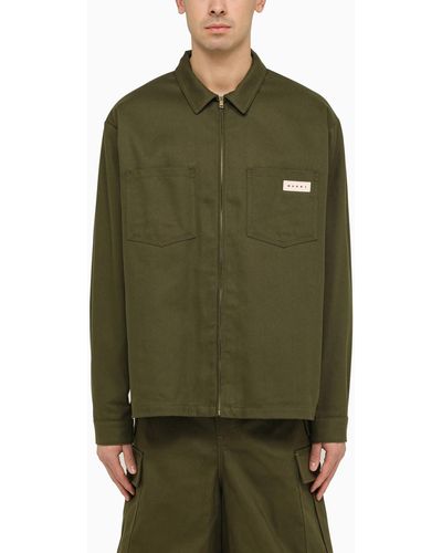 Marni Dark Cotton Zipped Shirt Jacket - Green