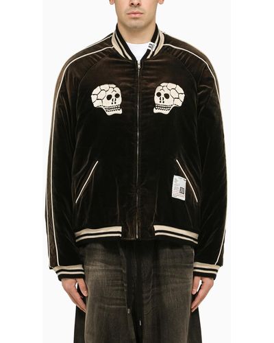 Maison Mihara Yasuhiro Black Cotton Bomber Jacket With Embroideries