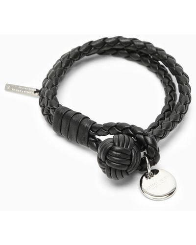 Bottega Veneta Double Bracelet In Woven Leather - Black