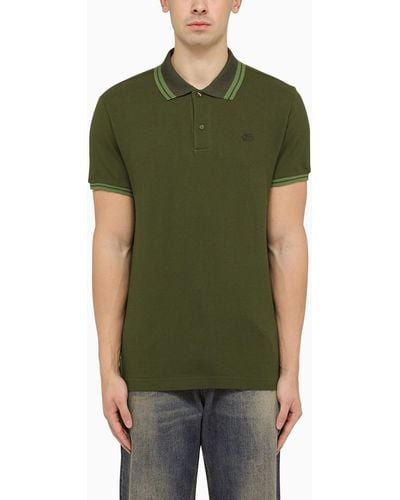 Etro Green Short Sleeved Polo Shirt With Logo Embroidery