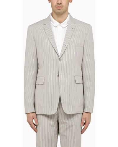 Thom Browne Light Grey Single Breasted Pinstripe Jacket