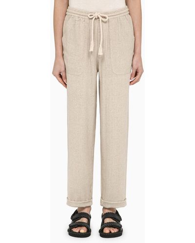 Isabel Marant Silk Écru Trousers With Drawstring - Natural