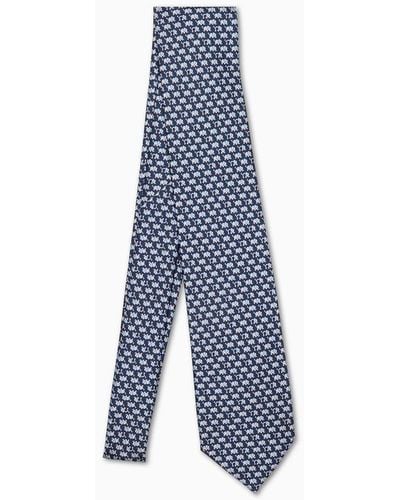 Ferragamo Cravatta in seta con stampa gancini ed elefantino - Blu
