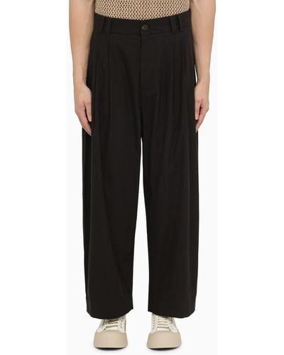 Studio Nicholson Navy Cotton Pants With Pleats - Black