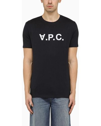 A.P.C. Logoed Navy Crewneck T Shirt - Black