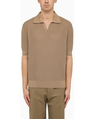 Dolce & Gabbana Cotton Ribbed Polo Shirt - Natural