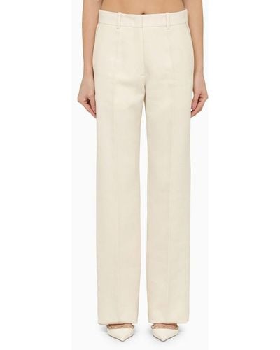 Valentino Pantalone dritto color avorio in lana e seta - Neutro
