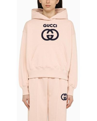 Gucci Felpa con cappuccio in cotone con logo - Rosa