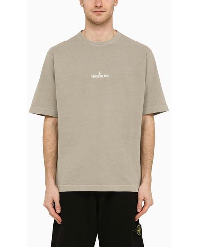 Stone Island Dust-coloured Cotton T-shirt With Logo - Natural