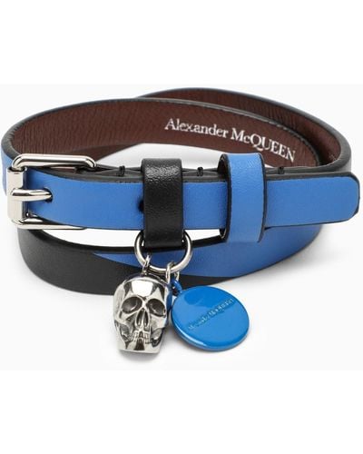 Alexander McQueen Double Wrap Leather Bracelet - Blue