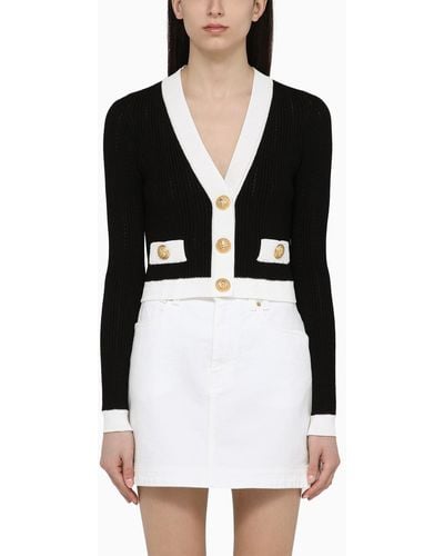 Balmain /white Cardigan With Gold Buttons - Black
