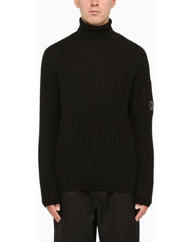C.P. Company Ribbed Turtleneck In Wool Blend - Black
