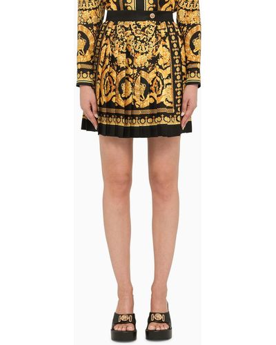Versace Black And Gold Pleated Silk Mini Skirt - Yellow