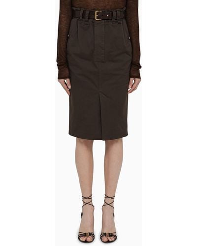 Saint Laurent Cotton Skirt With Belt - Black