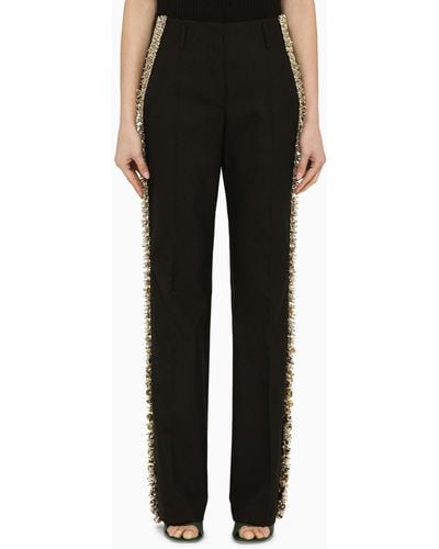 Dries Van Noten Wool Trousers With Sequin Embroidery - Black