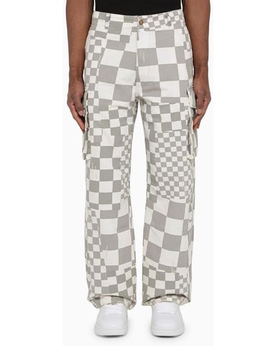 ERL White And Chequered Cargo Trousers - Grey