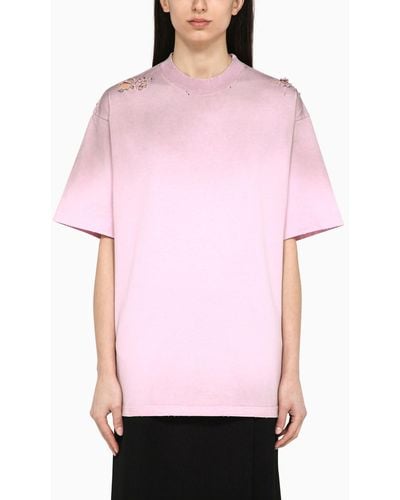 Balenciaga Light Cotton T-shirt With Logo And Wears - Pink
