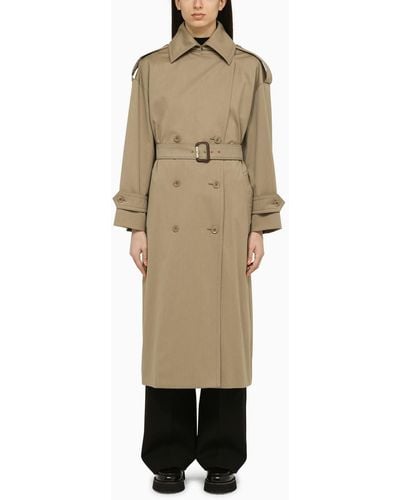 Max Mara Sand-coloured Double-breasted Trench Coat In Wool And Cotton - Natural