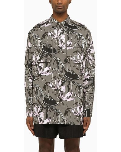 Prada Grey Long-sleeved Shirt With Floral Print