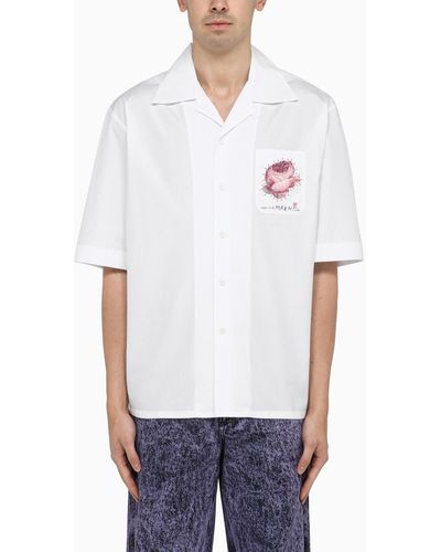 Marni Cotton Bowling Shirt With Flower Appliqué - White