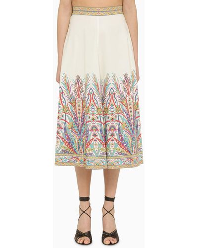 Etro Multicoloured Cotton Midi Skirt - Natural